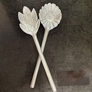 Pewter garden floral and Leaf serving Spoons.
